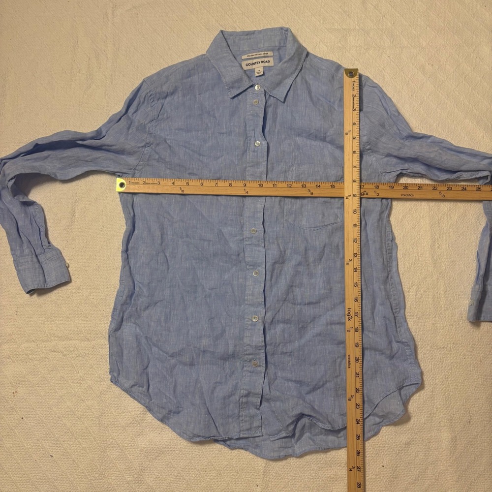 Country Road organic french linen light blue chambray button up shirt size 10 - Picture 4 of 5